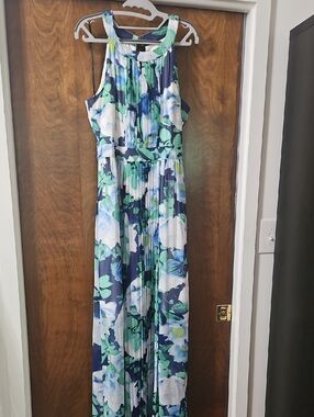 Vince Camuto Navy, Blue & Green Floral Halter Maxi Dress Size 12